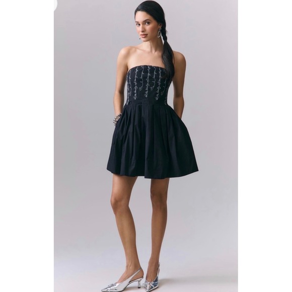 Anthropologie Dresses & Skirts - NWT Anthropologie Maeve Love Script Strapless Mini Dress Black Embroidered M